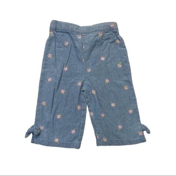 Chambray Floral Cropped Capri Pants blue Size 18 Months - Picture 1 of 6